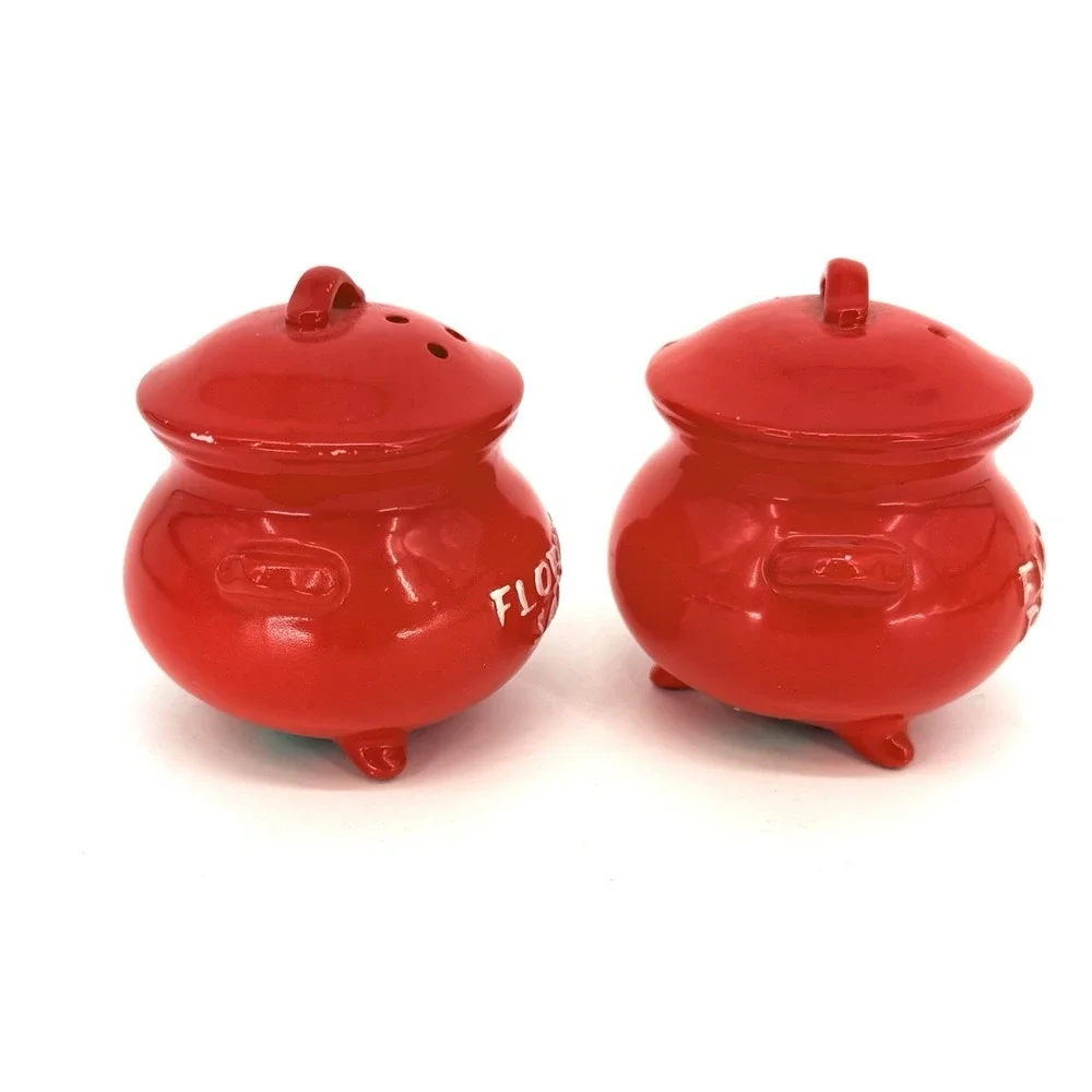 Vtg Collectible Lego Footed Red Kettle Florida Salt & Pepper Shakers 3x3